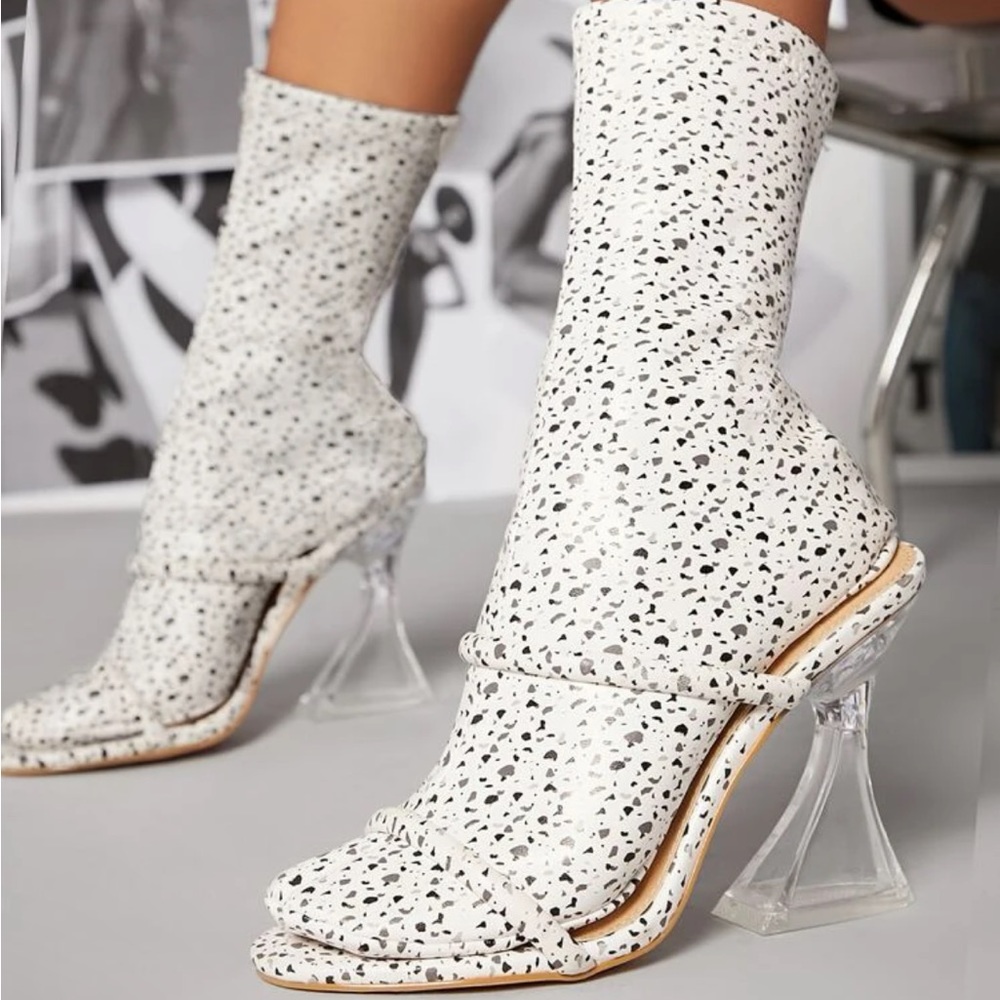 Allover Print Translucent Heels With Matching Sock